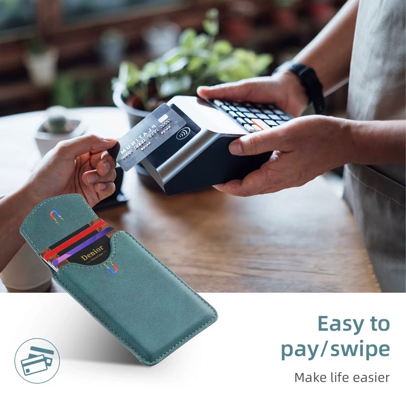 PU Leather Magnetic Card Holder Wallet with Snap Cover – Slim, Secure & MagSafe Compatible