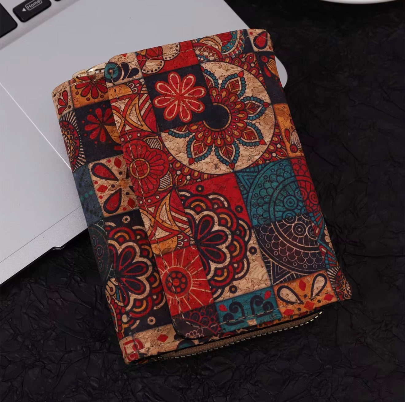 Women’s Cork Wallet – Stylish Boho Print Purse with Multiple Card Slots, Coin Pocket & Zipper | Lightweight, Eco-Friendly, Vegan Leather Alternative | Perfect Gift for Women