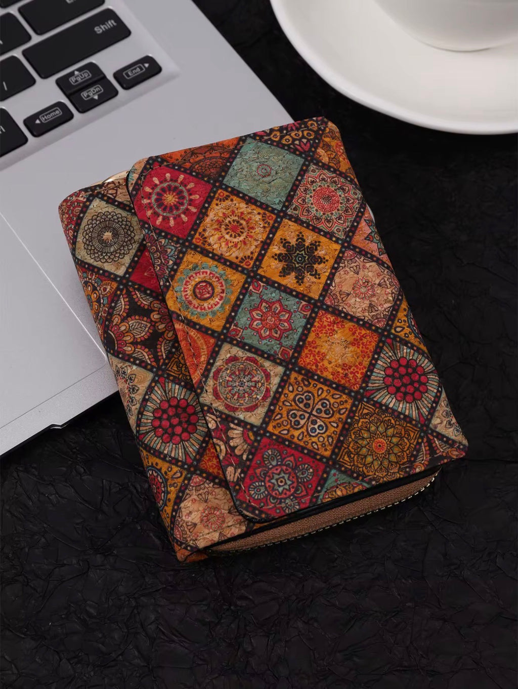 Women’s Cork Wallet – Stylish Boho Print Purse with Multiple Card Slots, Coin Pocket & Zipper | Lightweight, Eco-Friendly, Vegan Leather Alternative | Perfect Gift for Women