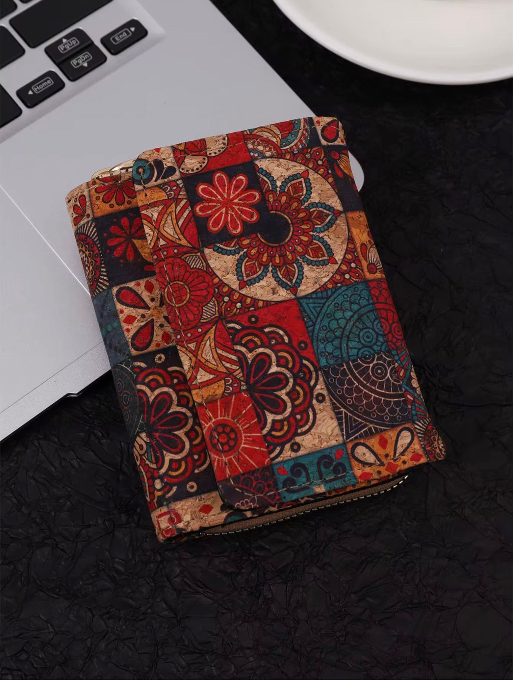 Women’s Cork Wallet – Stylish Boho Print Purse with Multiple Card Slots, Coin Pocket & Zipper | Lightweight, Eco-Friendly, Vegan Leather Alternative | Perfect Gift for Women