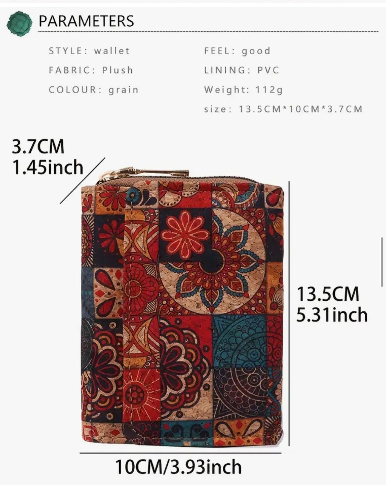 Women’s Cork Wallet – Stylish Boho Print Purse with Multiple Card Slots, Coin Pocket & Zipper | Lightweight, Eco-Friendly, Vegan Leather Alternative | Perfect Gift for Women